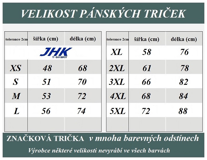 JHK velikost panskych tricek